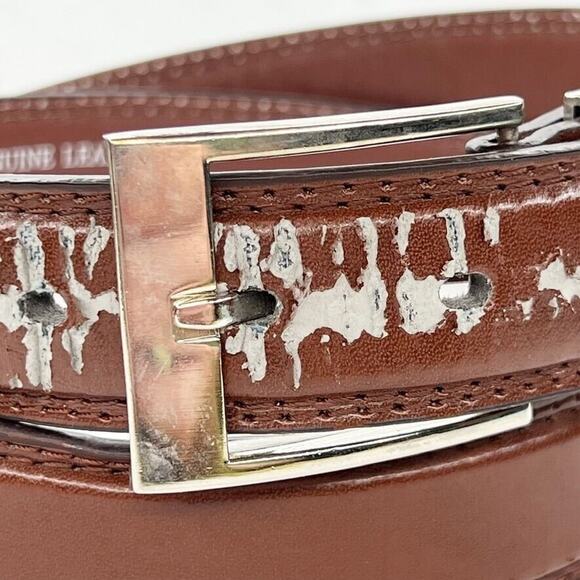 Brown Distressed Genuine Leather Belt Size 38 Mens - Picture 2 of 12